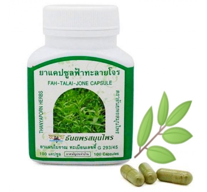 Тайские таблетки Фа Талай Джон, Андрографис, от простуды TanyaPorn 100 шт.